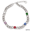 Cuban link bracelet with multi-color zircon stones in polished stainless steel - Silver Bracelet + Colorful Zirconia (SAP759)