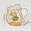 Golden coffee cup shaped wire storage basket with metal coffee sign for capsule pods - Kettle with Letters - Gold