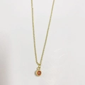 14K gold plated minimalist necklace featuring a round orange zircon gemstone pendant - Orange Red (July)