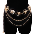 Adjustable gold layered waist chain featuring sunflower pendants on a mannequin - Gold Triple Layer Sun Waist Chain