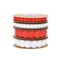 Detail showing four rolls of red and white heart-patterned satin ribbons in two sizes - Set / 8mm+15mm/5m 4-Roll Set