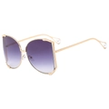Fashion oversized square gold sunglasses with purple gradient lenses and pearl details - Gold Frame Double Gray Lens