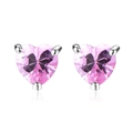 Elegant heart-shaped pink zircon stud earrings with silver-tone plating for engagement - Heart-Shaped B Pink Zirconia