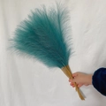 Detail of 55cm peacock blue faux pampas grass showing fluffy texture and soft feathers - 53-55cm / Tiffany Blue