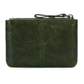Detail of dark green genuine leather coin purse with clear texture and double stitching - 9208-Oil Army Green