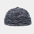 Detail of vintage washed denim brimless docker hat in dark blue snowflake pattern - Retro Snowflake Blue Style (Color #15)