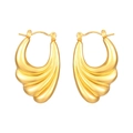 Golden fan-shaped striped stainless steel hoop earrings for women in 18K gold plated finish - Textured Fan Earrings Gold (MS-507)