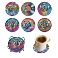 DIY 6-piece music themed diamond painting coasters set with round black metal holder - Music Theme Symbols Style