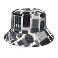 Detail showing the intricate black and white geometric pattern and stitching on a bucket hat - M (56-58cm) / Gray