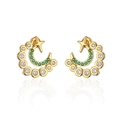 Detailed view of 18K gold plated C-shaped moon and star earrings with zircon inlay - Moon Star-Green Zirconia (41927) / Gold/Green Stone