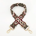 Close-up of geometric jacquard bag strap with golden metal buckles on white background - Coffee Green Wine Red