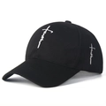 Black cotton baseball cap with white faith cross embroidery on a minimalist crown - Black With White Embroidery