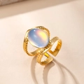 Close-up of vintage gold double-line ring featuring an oval iridescent moonstone - One Size / Light Purple Natural Stone (YYJZ496)