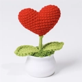 Handmade knitted red heart potted plant in a white ceramic pot for home decoration - Heart Red