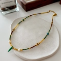 Bohemian beaded necklace with turquoise pendant, pearls and gold accents for women - Turquoise Necklace XL0202