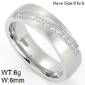 Brushed silver stainless steel ring with micro-paved diamonds, 6mm width, size 6-9 - Silver Brushed Row Zirconia Style (KR52415-K)