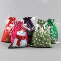 Set of five festive Christmas drawstring gift bags with reindeer and snowman patterns - Set 10 (15-Piece)