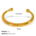 Polished gold stainless steel open bangle bracelet with 57.5mm inner diameter - SZ189G Gold 7mm Slim Open Bangle