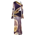 Set in mesh a fiori viola con top monospalla e gonna arricciata con dettagli cut-out - S / Viola