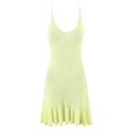 Pale yellow knit hollow-out strap dress with V-neck and ruffle hem in a minimalist style - S / Yellow