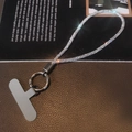 Luxe lange telefoonketting met zilveren strassteentjes en een ultra-dunne verbindingspad - Kort Strass Koord + Ronde Gesp + Lichtgrijze Patch / Zilver
