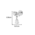 Silver G23 titanium labret stud with crystal heart and teardrop dangle charms - Heart Water Drop Style (T2557-3#Silver)