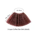 Coffee brown adult 3-layer tutu skirt with white star patterns and elastic waist - Adult Coffee Skirt