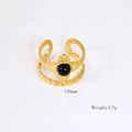 Detail showing 14k gold double-layer ring with black gemstone and beaded band - Black Convex Double Layer Bead Style