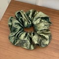 Metallic dark green scrunchie with golden shimmer and pleated fabric texture - Large / Green