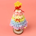 Handmade rainbow crochet Christmas tree figurine with colorful pom poms and bells - Snow 5 7-Layer Christmas Tree - Gradient Blue Pink (2 Bells)