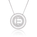 Silver round letter E necklace with micro-paved cubic zirconia and box chain for women - Silver/Letter E