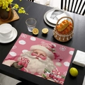 Pink Christmas placemat with vintage Santa Claus pattern and woven texture decoration - 30x45cm Waterproof Linen / CD57-2