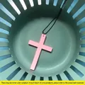 Rosa Holzkreuz-Halskette mit matter Oberfläche und schwarzer Perlenkette für Damen und Herren - Rosa Kreuz
