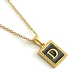 Collier en acier inoxydable doré 18 carats avec pendentif carré noir et lettre D - Lettre D (Chaîne Incluse)