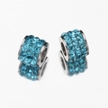 Pair of blue rhinestone inlaid stainless steel spacer beads on a reflective surface - 10pcs/Pack / Light Blue