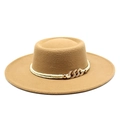 Detail of wool fedora hat featuring a white rope and gold chain band with rhinestones - M (56-58cm) / Camel