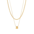 Elegante goldfarbene zweilagige Halskette mit einem glatten herzförmigen Anhänger - Doppellagiger Glatter Herz-Stil