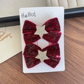 Lot de deux barrettes en velours rouge foncé avec étoiles dorées sur carte de support - Barrette Étoile / Rouge