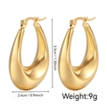Polished 18K gold plated stainless steel teardrop earrings 3.3cm length for women - Oval Hollow (MS-020) / Gold