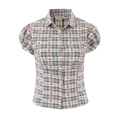 Women's plaid puff sleeve shirt with waist tie design in black and white checkers - M / Plaid