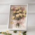 White 3D shadow box frame featuring pink dried roses and stars flowers with a pink ribbon - White (5cm Hollow Excluding Plant Specimens) / 16-inch (30*40cm) Wall-mounted Without Bracket
