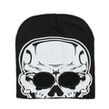Detail of a black knitted beanie featuring a large white skull print on high-quality fabric - Skull Print Style (C)