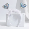 Cerchietto a cuore per San Valentino con paillettes argento e piume bianche per feste - Cerchietto Piume Bianche Cuore Paillettes Argento (No. 38)