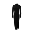 Detail showing the elegant high neck design and slim fit cut of the black long sleeve dress - S / Black