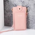 Pink minimalist PU leather crossbody cell phone bag for women with snap closure - Pink