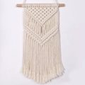Handmade bohemian cotton rope wall hanging tapestry with tassels in off-white finish - Small V Wall Decor