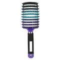 Blue-purple gradient curved hairbrush with boar bristles and hollow vented design - With Boar Bristle / Gradient Black-Blue-Purple Black Rubber Handle