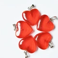 Set of five red heart-shaped crystal pendants with silver metal clasps for DIY jewelry - Red Glass