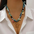 18K gold stainless steel silk scarf necklace with bohemian sun and starfish charms - Hollow Flower Bird Heart Crown Style