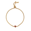 Gold-plated box chain bracelet featuring a round red gemstone and adjustable slide clasp - Gold-February(Amethyst)